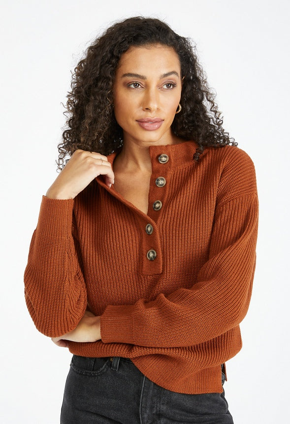 Cozy Henley Sweater Burnt Henna