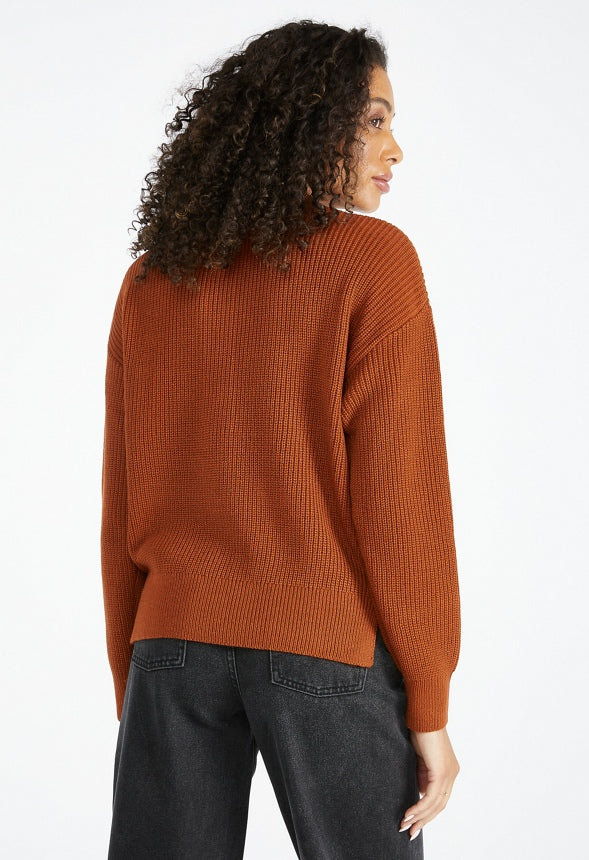 Cozy Henley Sweater Burnt Henna