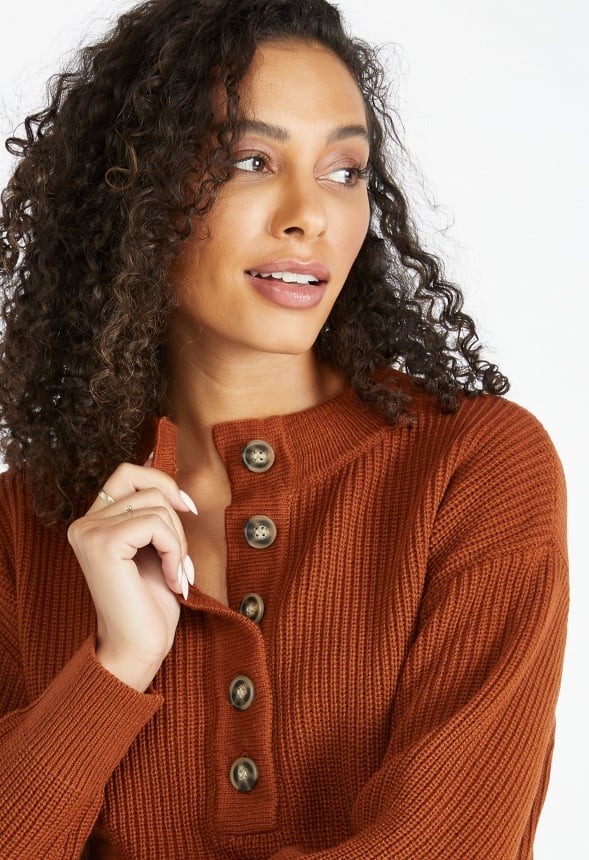 Cozy Henley Sweater Burnt Henna