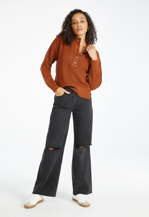 Cozy Henley Sweater Burnt Henna