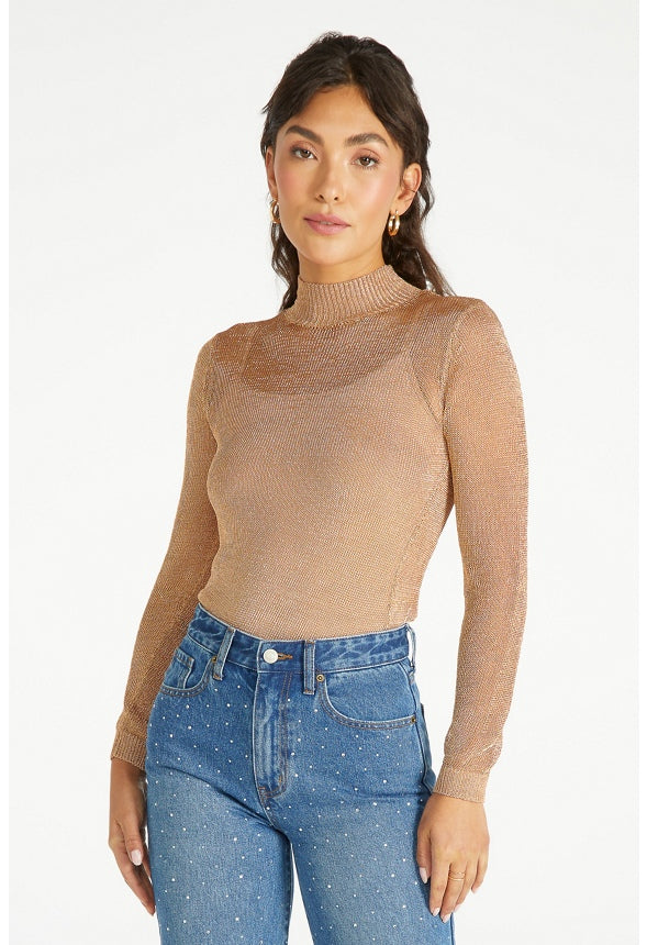 Mock Neck Party Top Rose Gold
