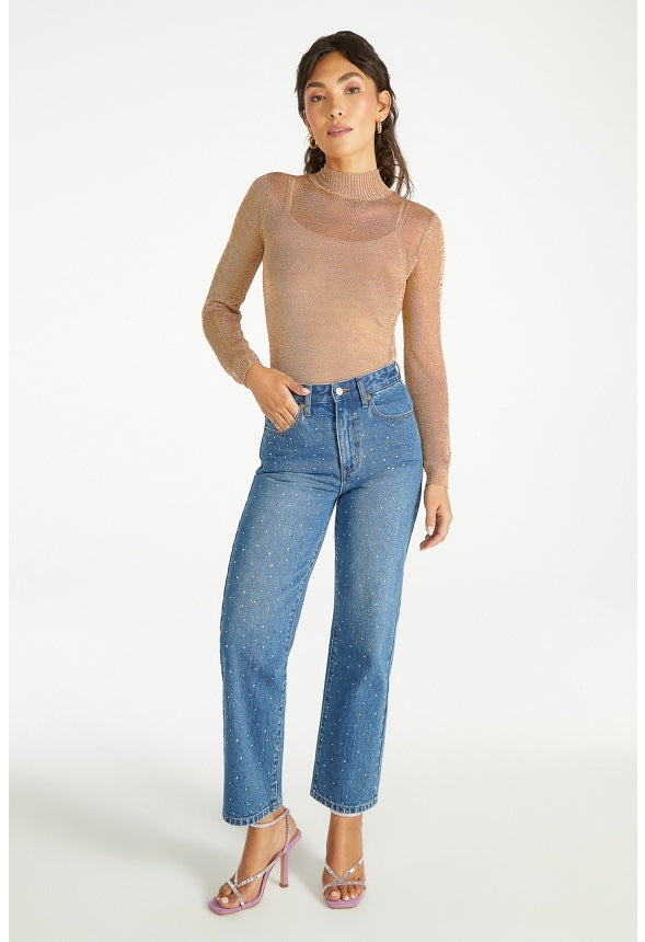 Mock Neck Party Top Rose Gold
