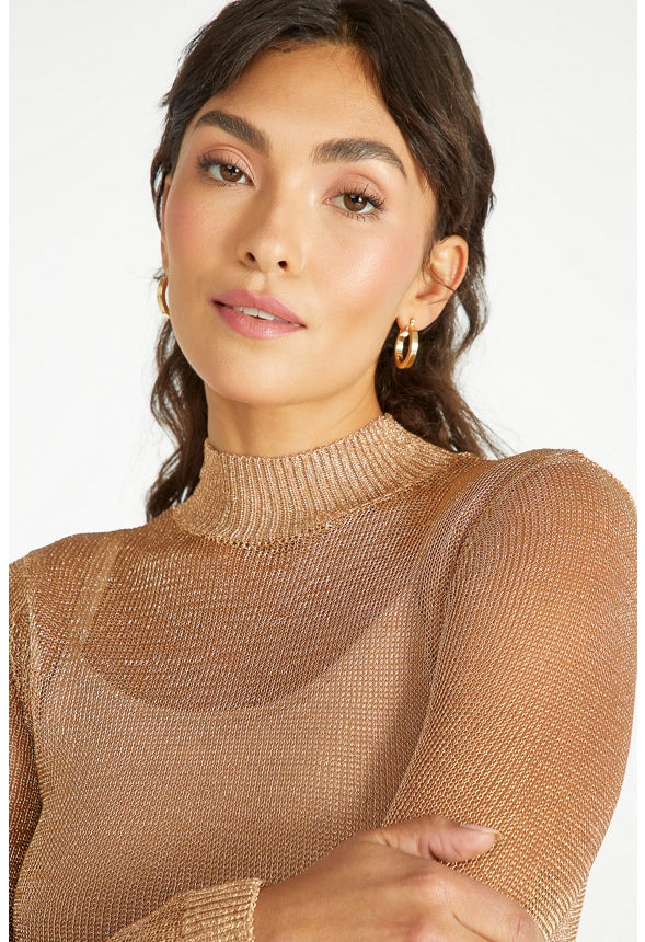 Mock Neck Party Top Rose Gold