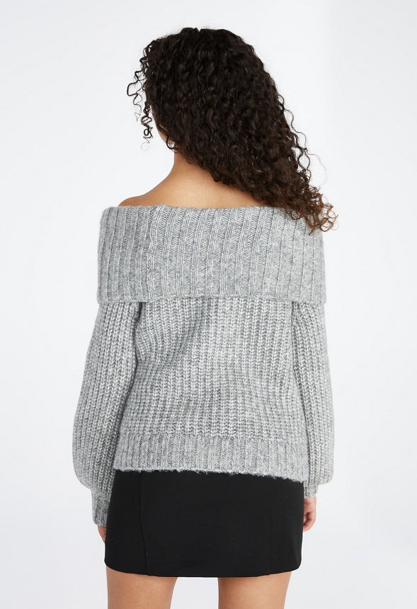 Off The Shoulder Cozy Sweater Charcoal Heather