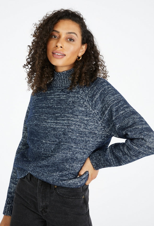 Lurex Funnel Neck Sweater Navy Lurex