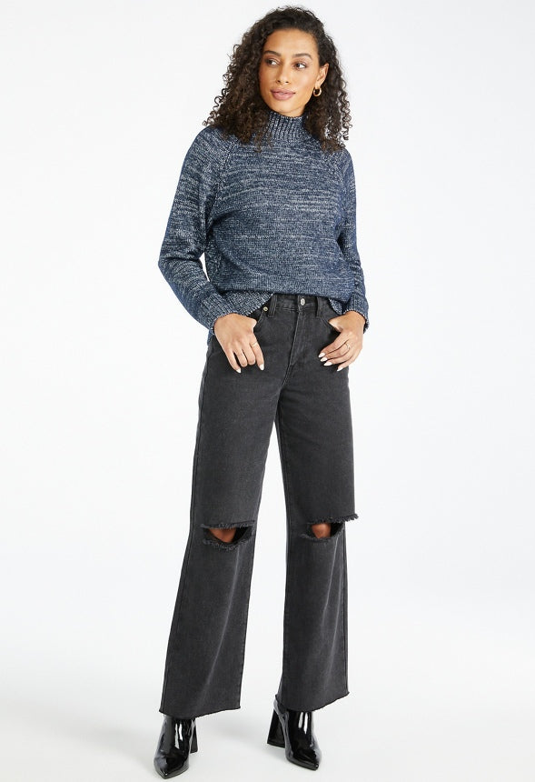 Lurex Funnel Neck Sweater Navy Lurex