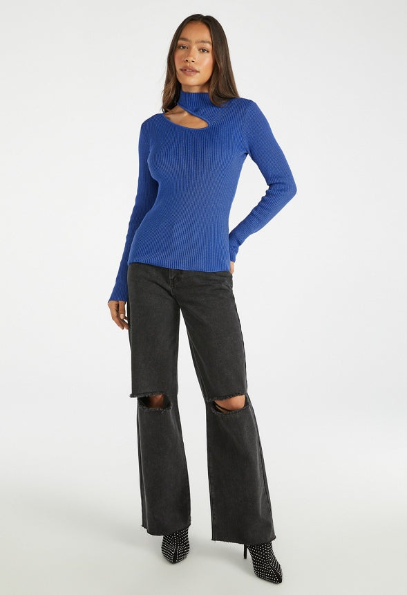 Cutout Sweater Top Mazarine Blue