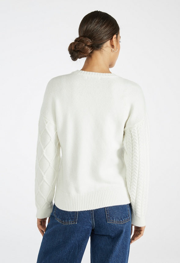Contrast Cable Crewneck Sweater Bright White