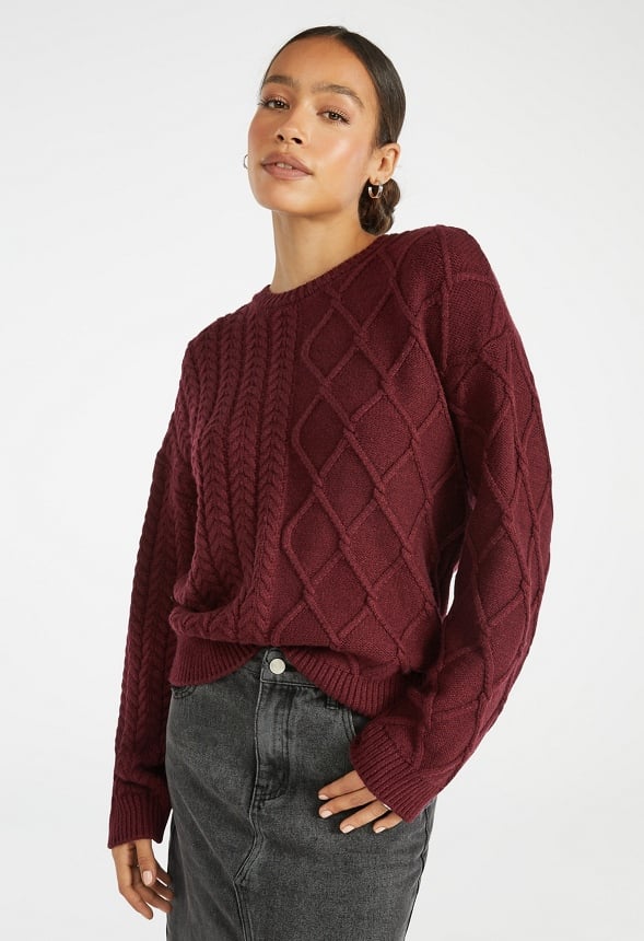 Contrast Cable Crewneck Sweater Port Royale