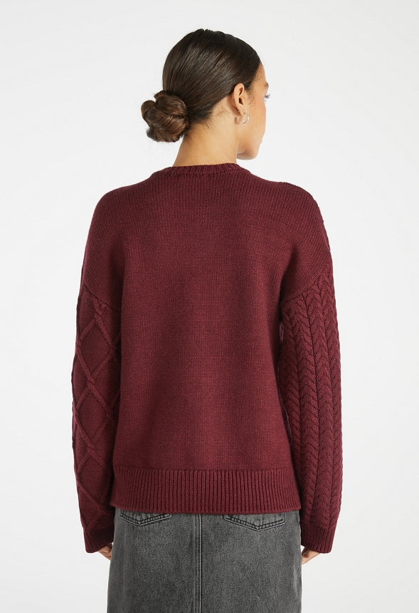 Contrast Cable Crewneck Sweater Port Royale