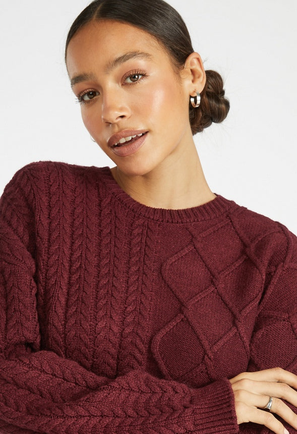 Contrast Cable Crewneck Sweater Port Royale