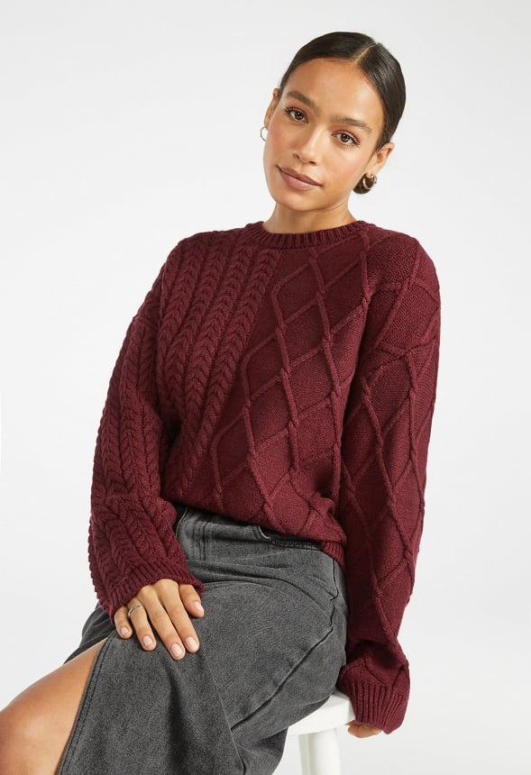 Contrast Cable Crewneck Sweater Port Royale