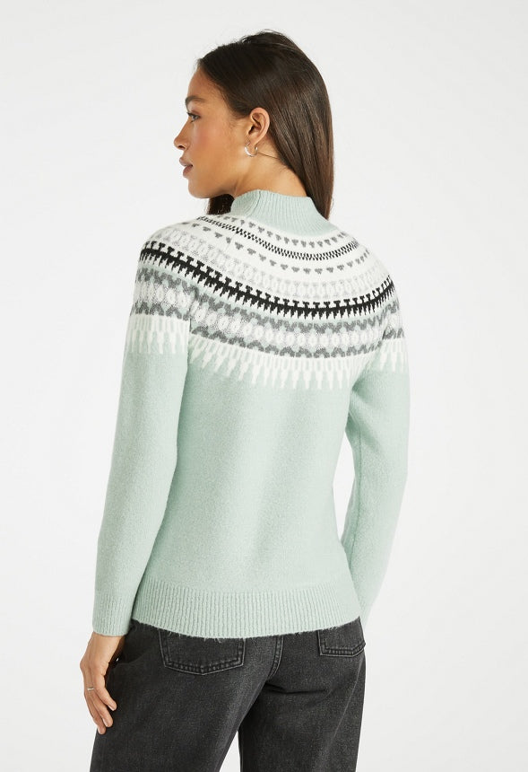 Fairisle Funnel Neck Sweater Frosty Green Multi