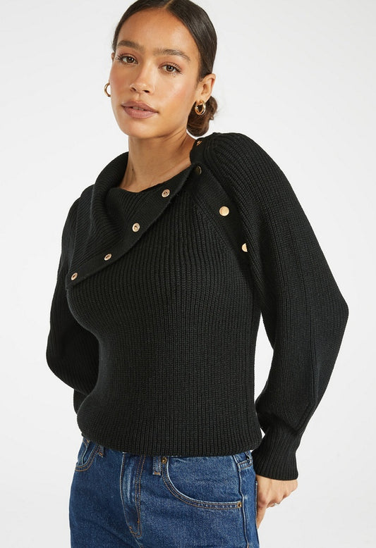 Asymmetrical Foldover Sweater Black Caviar