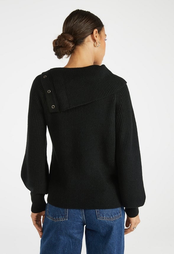 Asymmetrical Foldover Sweater Black Caviar