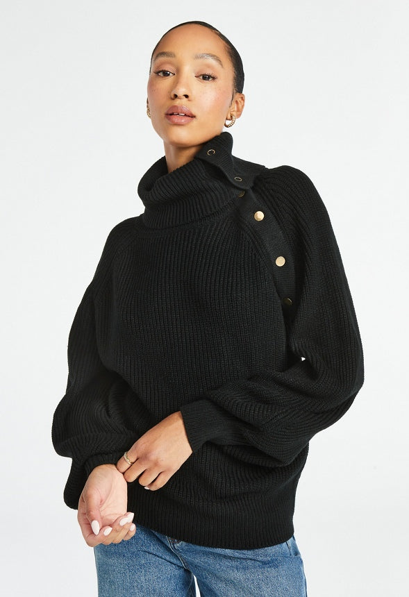 Asymmetrical Foldover Sweater Black Caviar