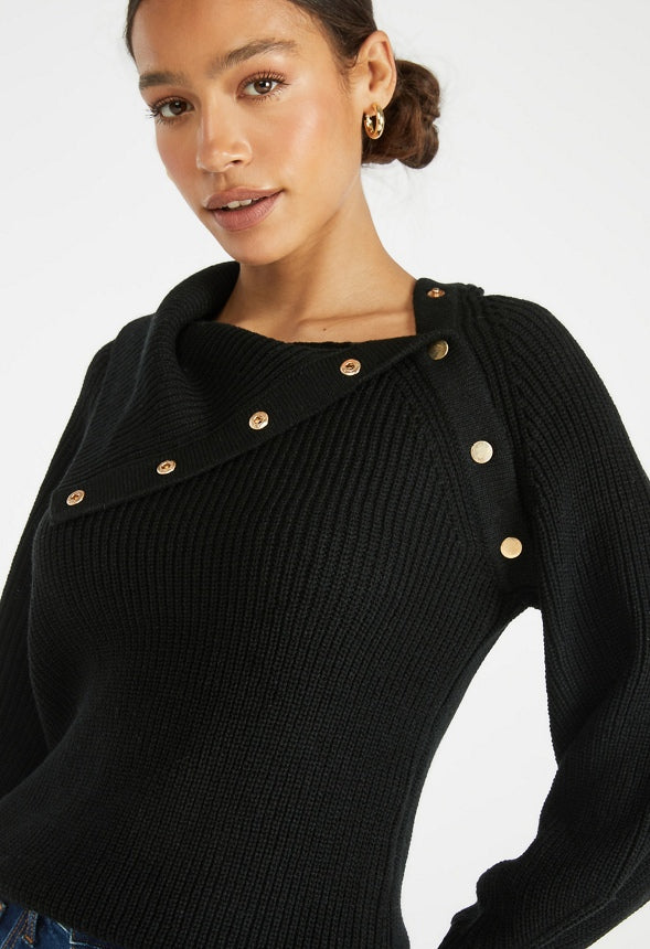 Asymmetrical Foldover Sweater Black Caviar