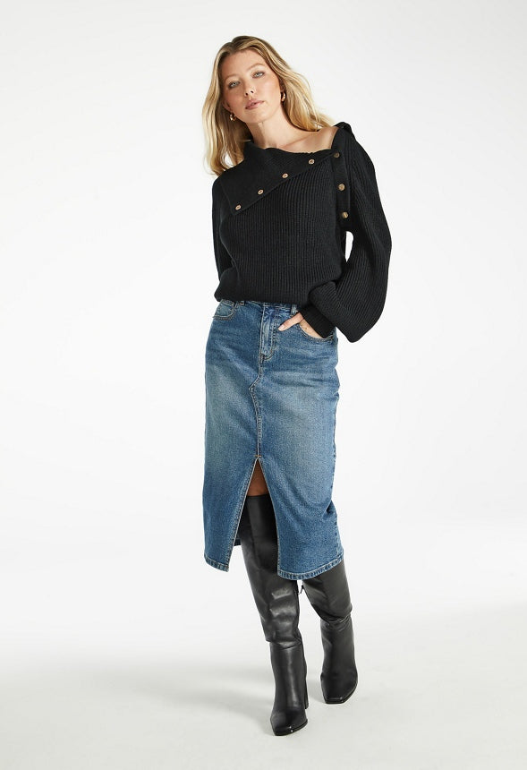 Asymmetrical Foldover Sweater Black Caviar