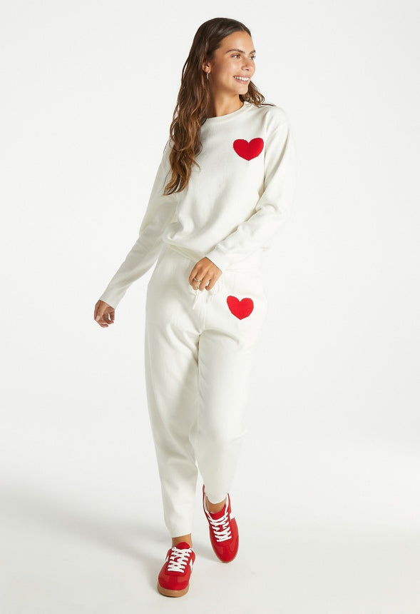Heart Pullover Sweater Cloud Dancer/ Salsa Red
