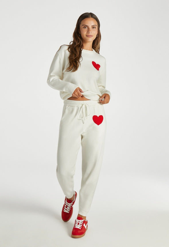 Heart Pullover Sweater Cloud Dancer/ Salsa Red