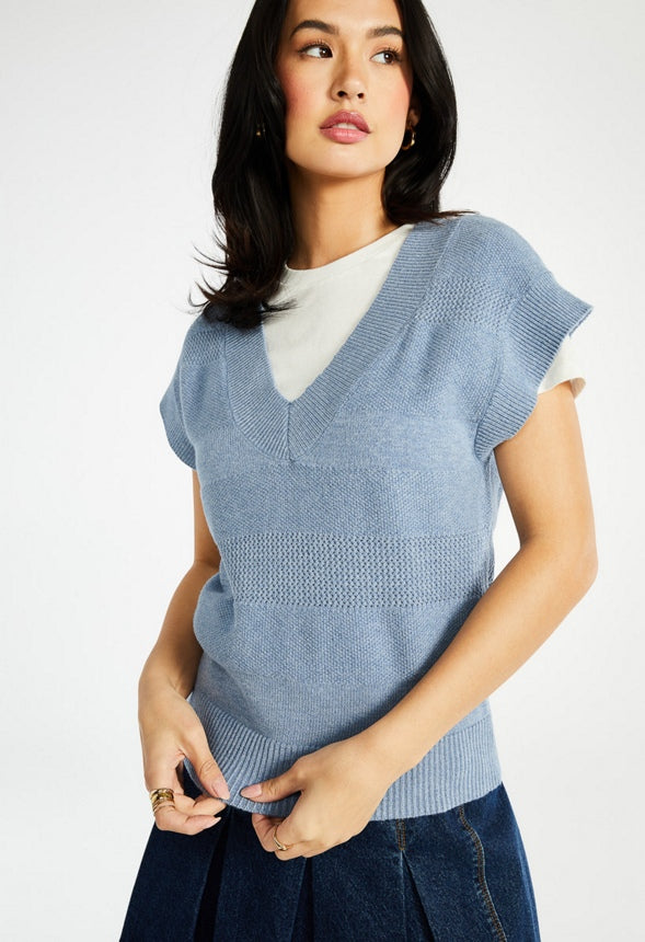 Mixed Stitch Sweater Vest Coronet Blue