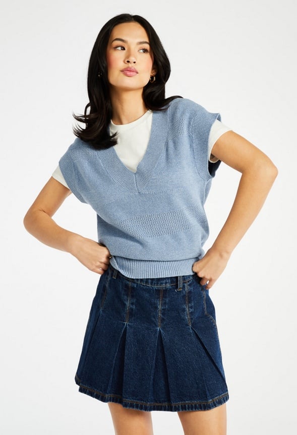 Mixed Stitch Sweater Vest Coronet Blue