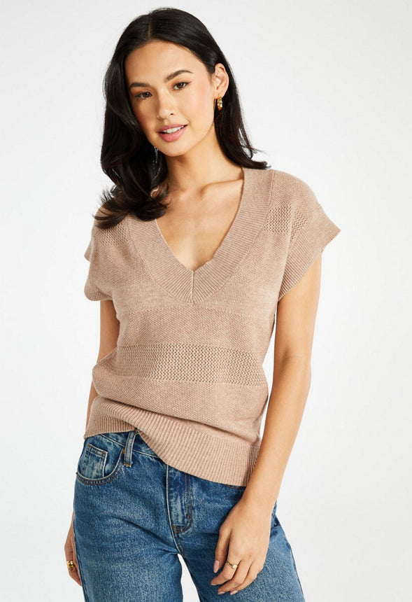 Mixed Stitch Sweater Vest Warm Taupe
