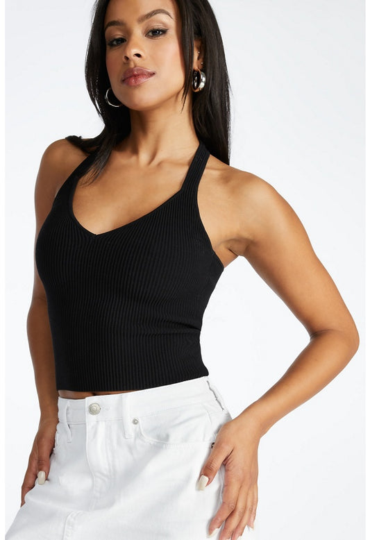 Compact Rib Halter Top Black Caviar