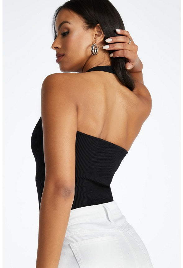 Compact Rib Halter Top Black Caviar
