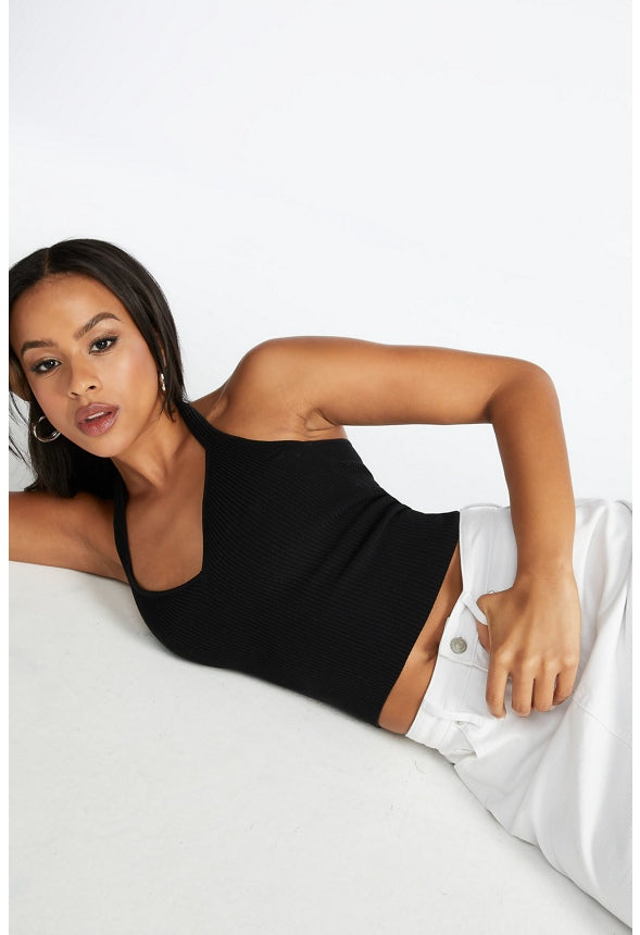 Compact Rib Halter Top Black Caviar