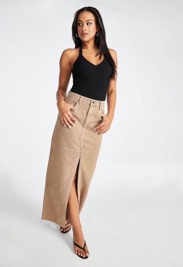 Compact Rib Halter Top Black Caviar