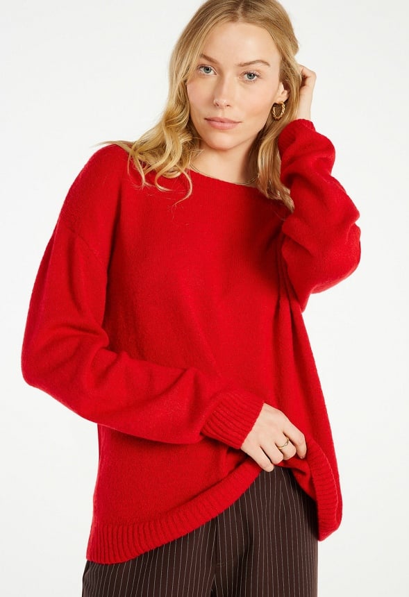 Boyfriend Pullover Crew Neck Sweater Salsa Red