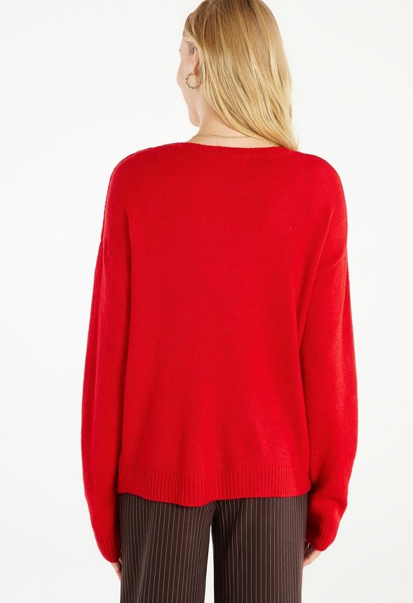 Boyfriend Pullover Crew Neck Sweater Salsa Red