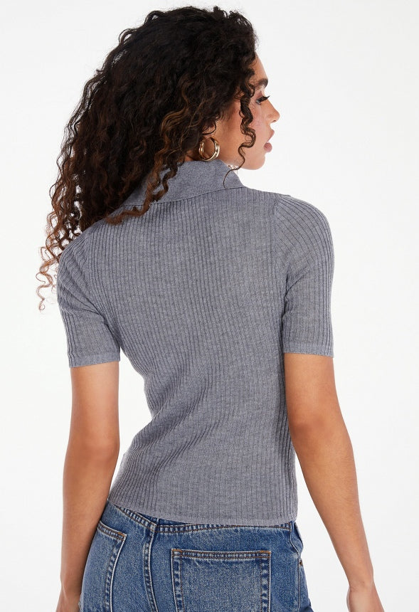 Ribbed Polo Medium Heather Grey