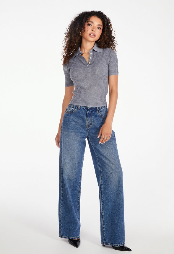 Ribbed Polo Medium Heather Grey