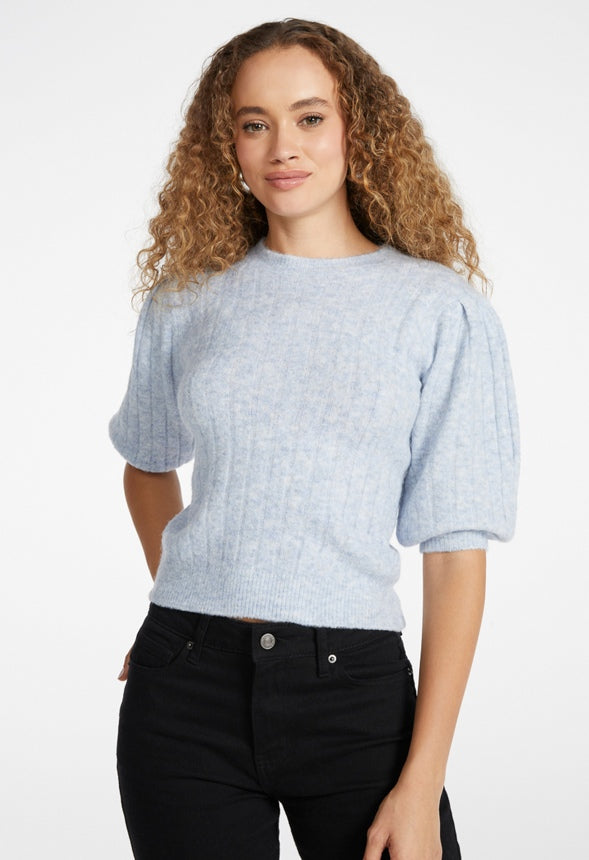Puff Sleeve Sweater Pullover Illusion Blue