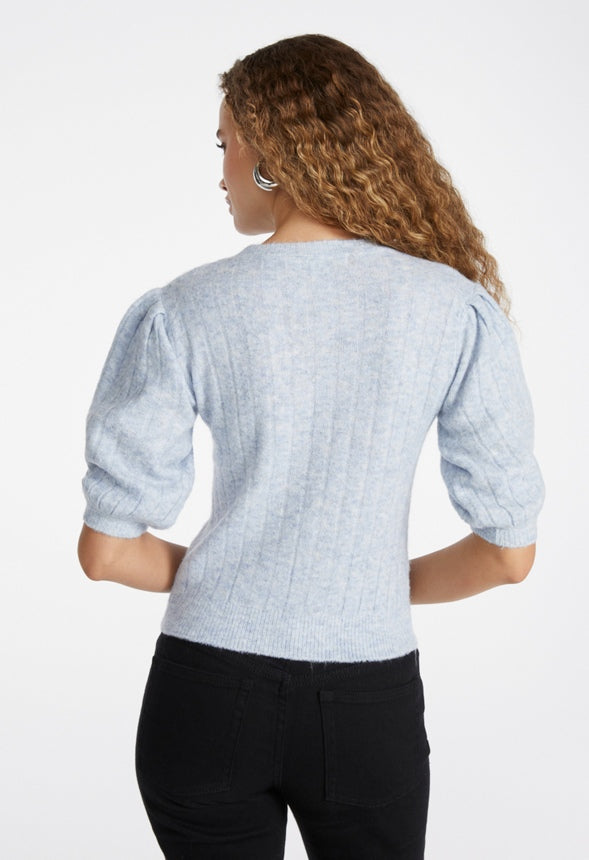 Puff Sleeve Sweater Pullover Illusion Blue