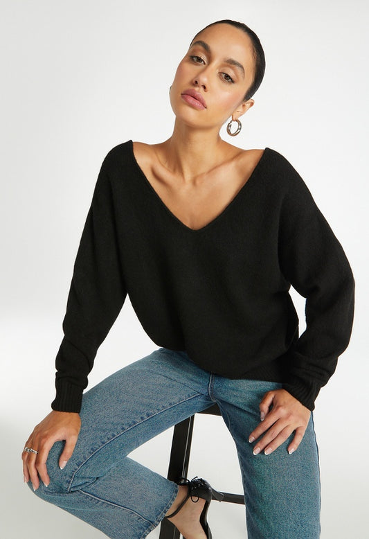 Oversized V-Neck Sweater Black Caviar