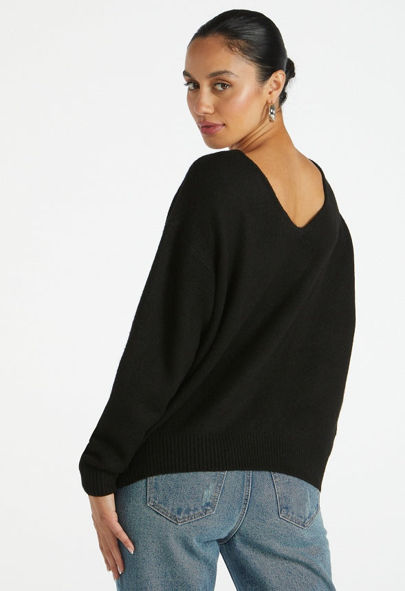 Oversized V-Neck Sweater Black Caviar