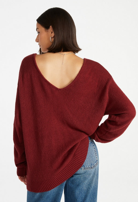 Oversized V-Neck Sweater Cabarnet Red