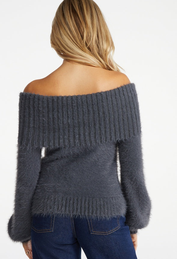 Blouson Off The Shoulder Sweater Ombre Blue