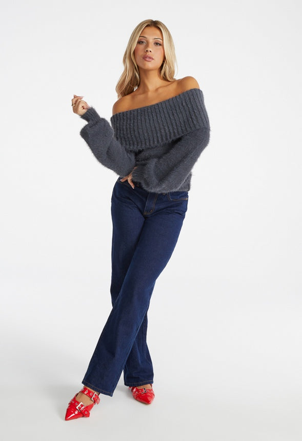 Blouson Off The Shoulder Sweater Ombre Blue