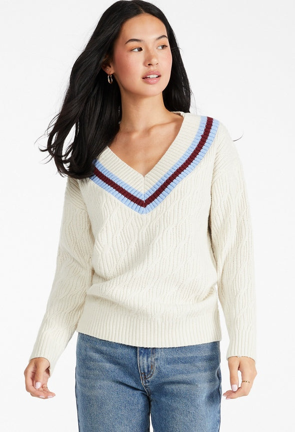 Varsity V-Neck Sweater Pristine Multi