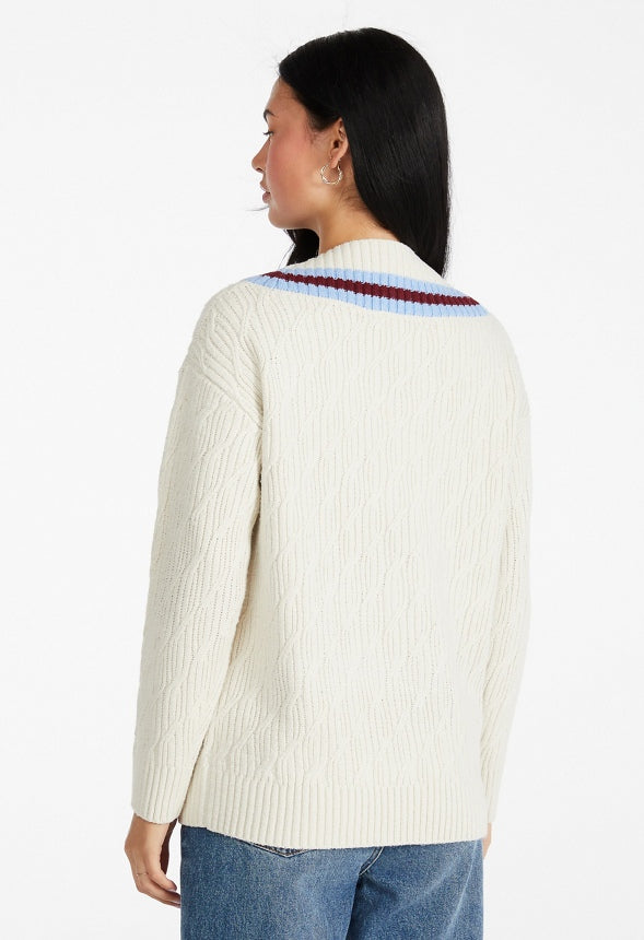 Varsity V-Neck Sweater Pristine Multi