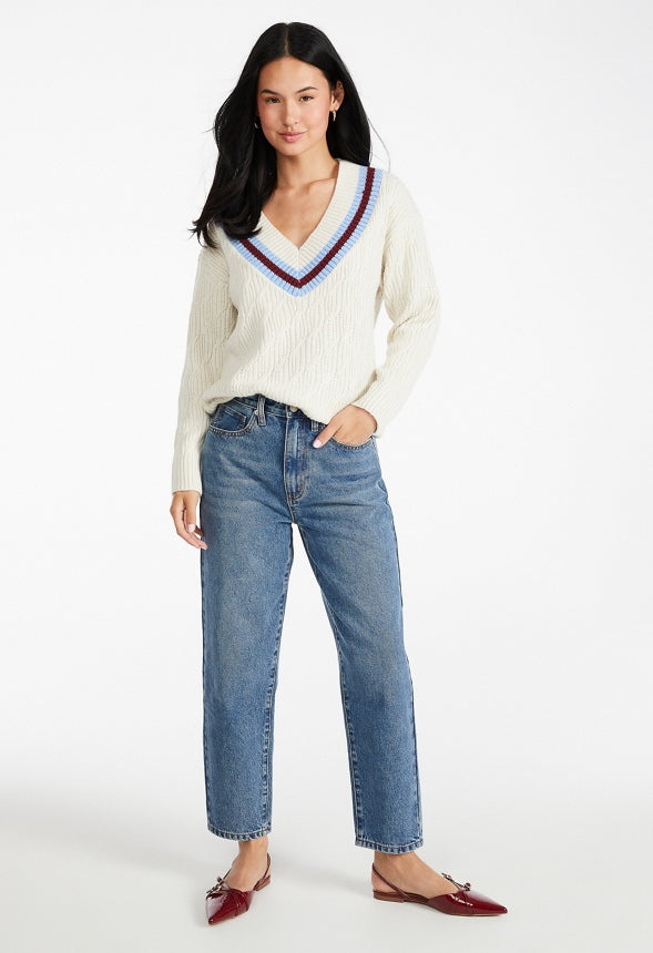 Varsity V-Neck Sweater Pristine Multi