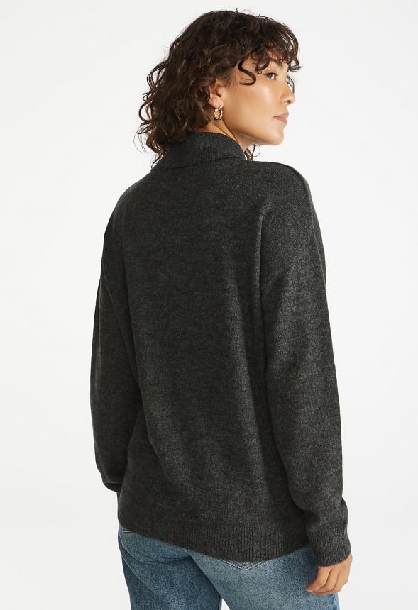 Relaxed Polo Henley Sweater Heather Charcoal