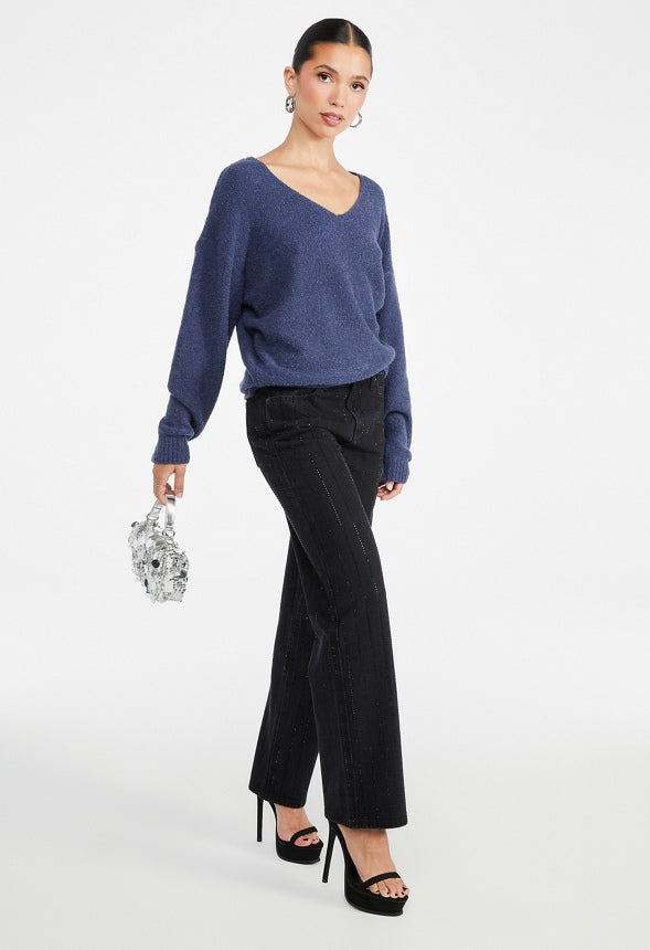 Oversized V-Neck Sweater Ombre Blue