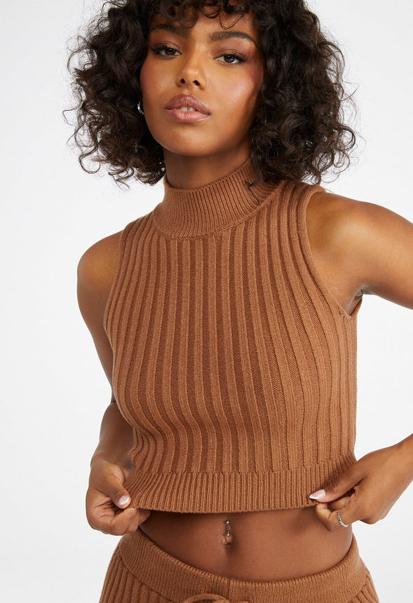 Cropped Sweater Tank Caramel Cafe