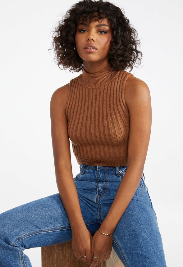 Cropped Sweater Tank Caramel Cafe