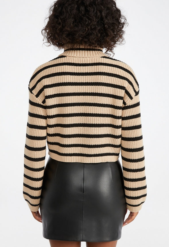 Cropped Stripe Sweater Irish Cream/Caviar Stripe